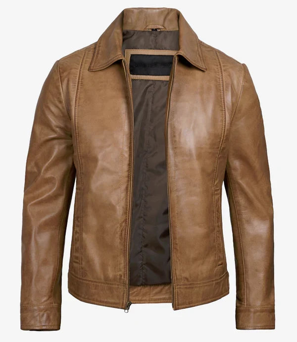 Men's Yellow Wax Vintage Leather Jacket