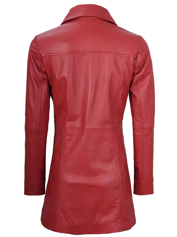 Kandis Women Red Real Leather Car Coat