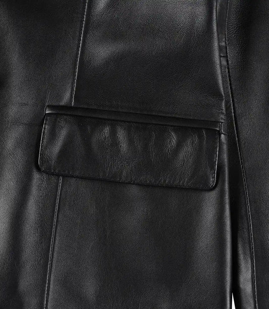Women's Two Button Black Leather Blazer