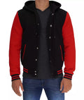 Salerno Men’s Black and Red Hooded Varsity Jacket
