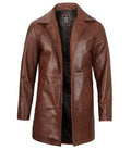 Mens Tan Brown 3/4 Length Leather Car Coat