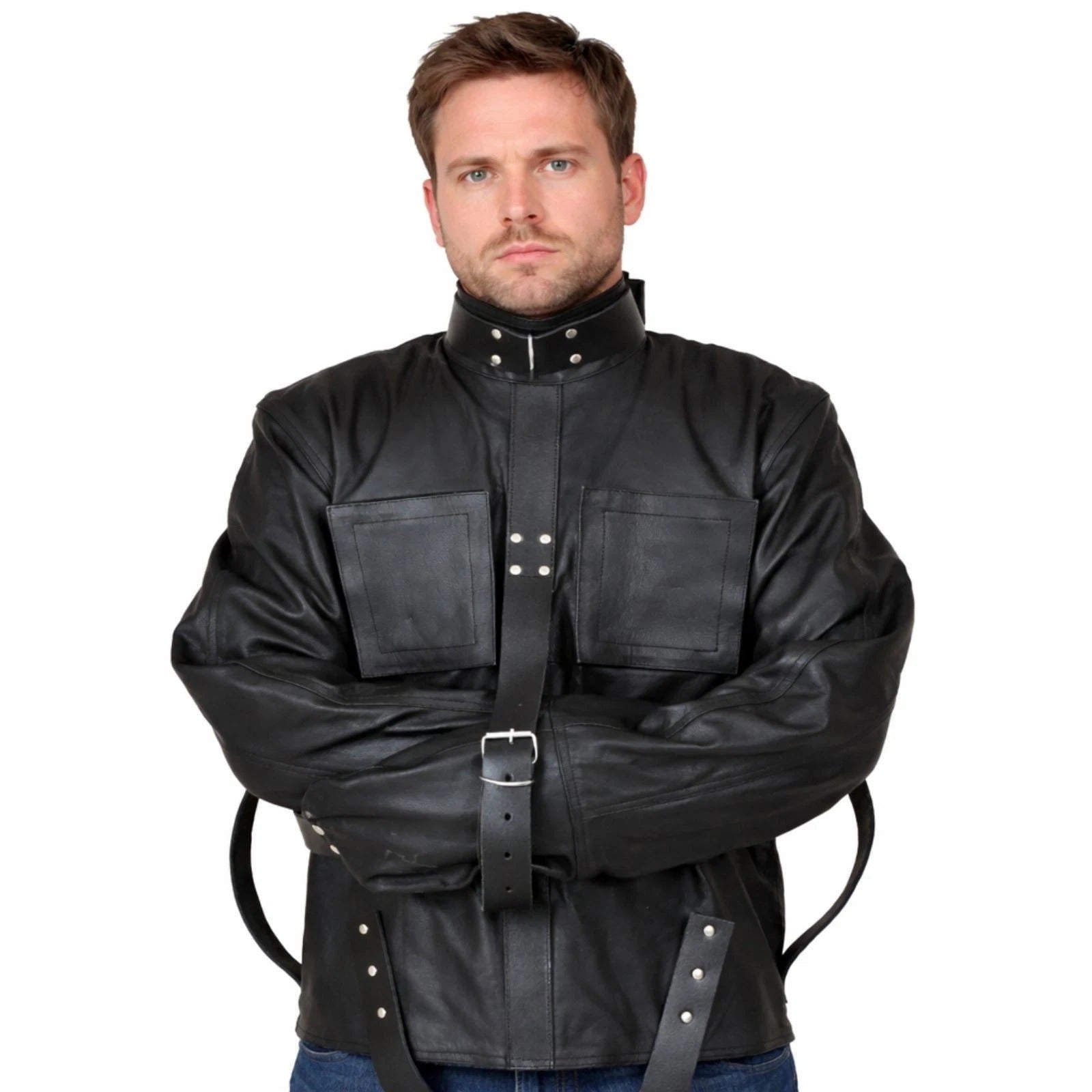 Black Faux Leather Buckle Detail Costume Jacket – Halloween & Cosplay Outfit