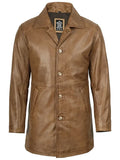 Winchester Men's Camel Brown 3/4 Length Leather Car Coat