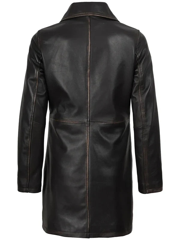Winchester Women's Distressed Dark Brown Leather Coat