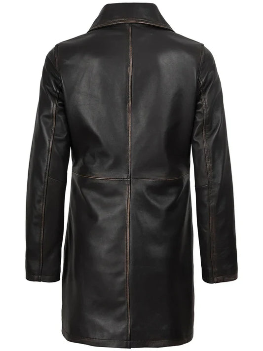 Winchester Women's Distressed Dark Brown Leather Coat