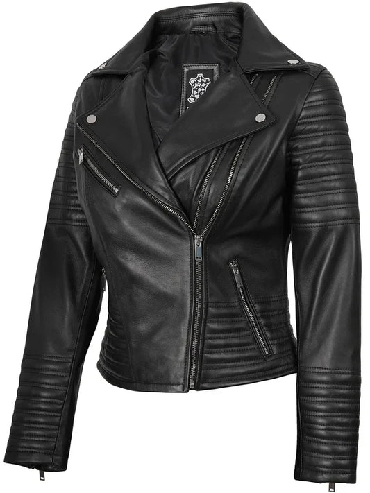 Women's Black Asymmetrical Biker Style Leather Jacket