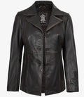 Women's Three Button Distressed Brown Leather Blazer