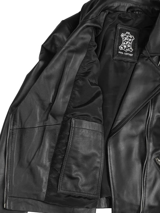 Women's Black Asymmetrical Real Leather Biker Style Jacket