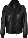 Edinburgh Women's Bomber Black Leather Jacket with Removable Hood