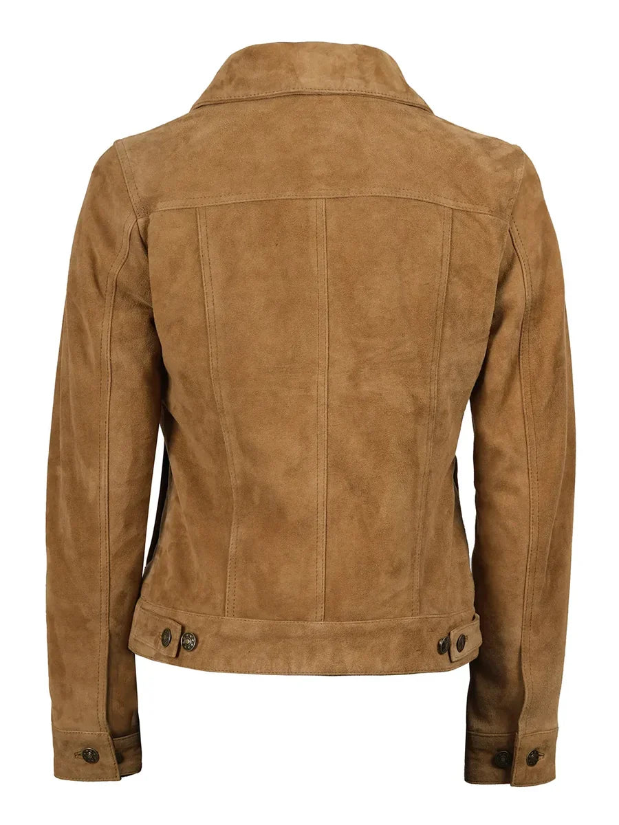 Women's Light Brown Suede Trucker Jacket