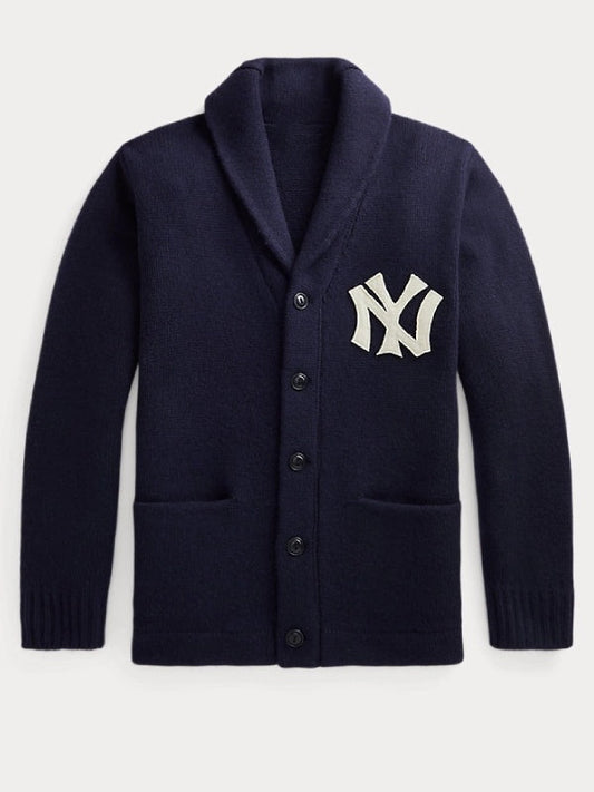 Unisex Knit Shawl Collar Button-Up Yankees Cardigan Sweater