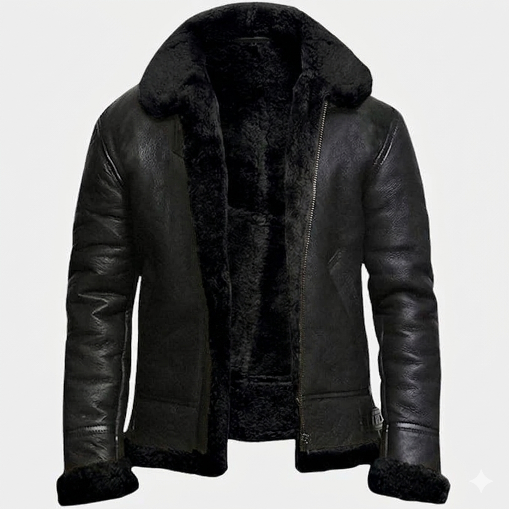 Handmade Men’s RAF B3 Sheepskin Aviator Jacket – Real Leather Bomber Pilot Coat, Winter Gift for Him