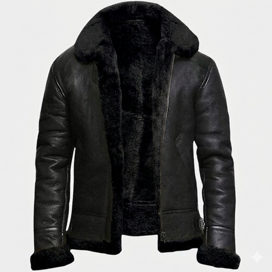 Handmade Men’s RAF B3 Sheepskin Aviator Jacket – Real Leather Bomber Pilot Coat, Winter Gift for Him