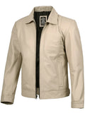 Men's Beige Real Leather Harrington Jacket