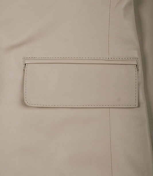 Mens Two Button Beige Leather Blazer - Notch Lapel