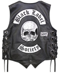 Men's Premium Black Leather Biker Vest with Decorative Patch Style