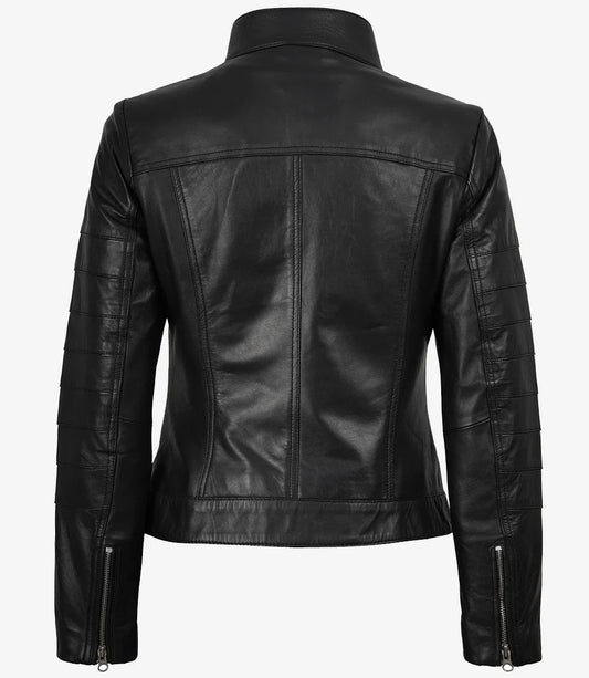 Bergamo Womens Black Biker Style Leather Jacket