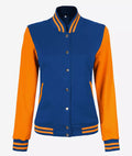 Women’s Yellow and Royal Blue Varsity Jacket – Baseball Style Bomber