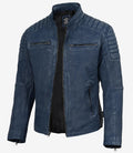 Men's Washed Blue Distressed Lambskin Biker Jacket