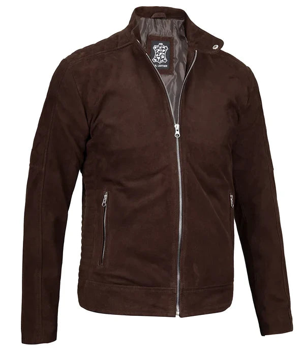 Miguel Men's Quilted Brown Suede Jacket