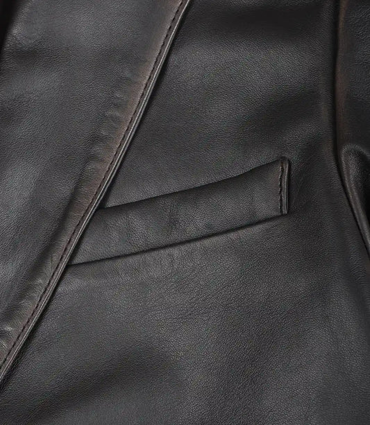Mens Notch Lapel Distressed Brown Leather Blazer - Two Button
