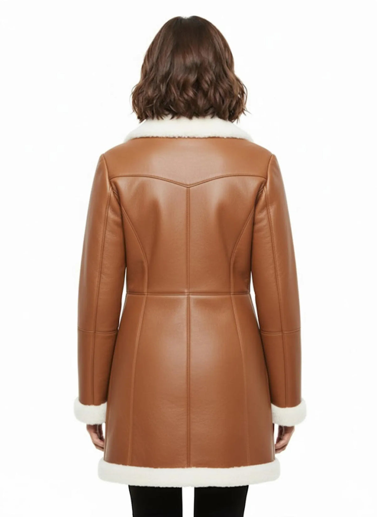Women’s Genuine Sheepskin Leather Shearling Coat – Real Fur Lined Long Winter Jacket