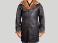 Men's Real Shearling Black Sheepskin Leather Warm Duffle Trench Long Coat Jacket