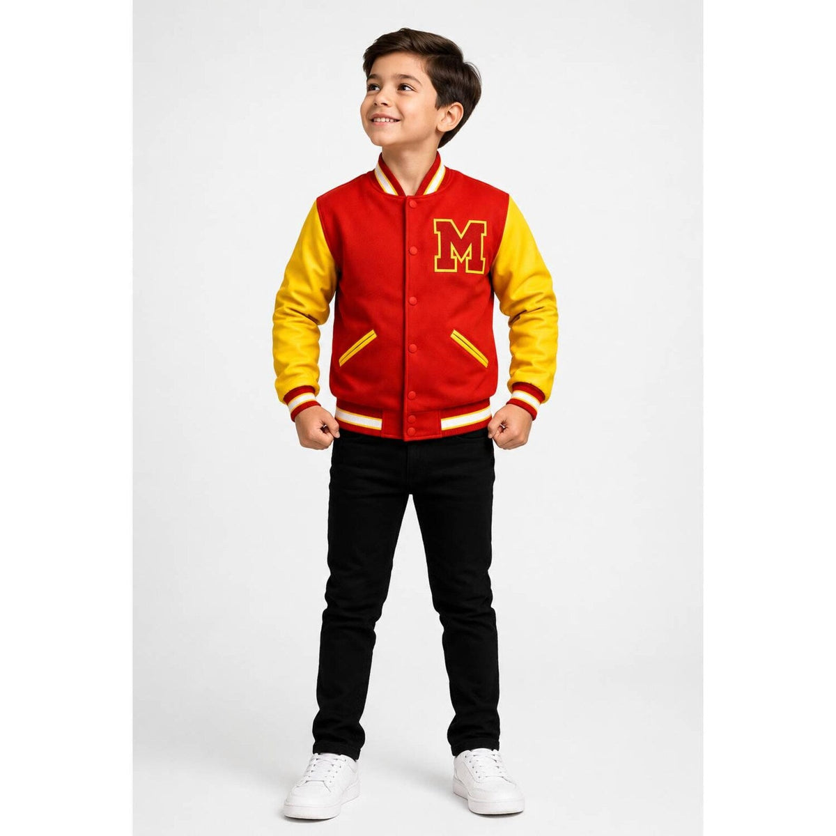 Kids Red Yellow Varsity Jacket Boys Girls Thriller Style Bomber Jacket
