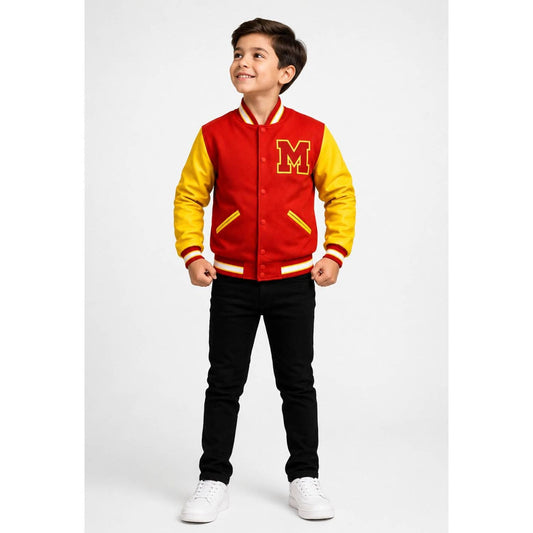 Kids Red Yellow Varsity Jacket Boys Girls Thriller Style Bomber Jacket