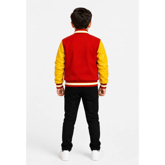 Kids Red Yellow Varsity Jacket Boys Girls Thriller Style Bomber Jacket