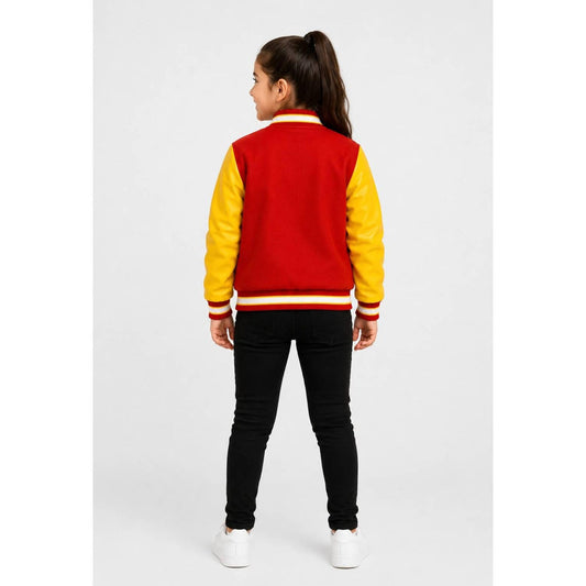 Kids Red Yellow Varsity Jacket Boys Girls Thriller Style Bomber Jacket