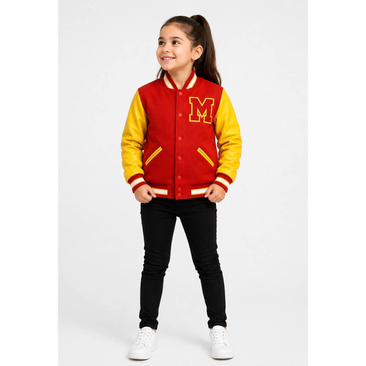 Kids Red Yellow Varsity Jacket Boys Girls Thriller Style Bomber Jacket