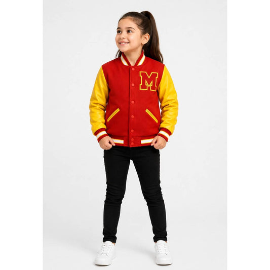 Kids Red Yellow Varsity Jacket Boys Girls Thriller Style Bomber Jacket