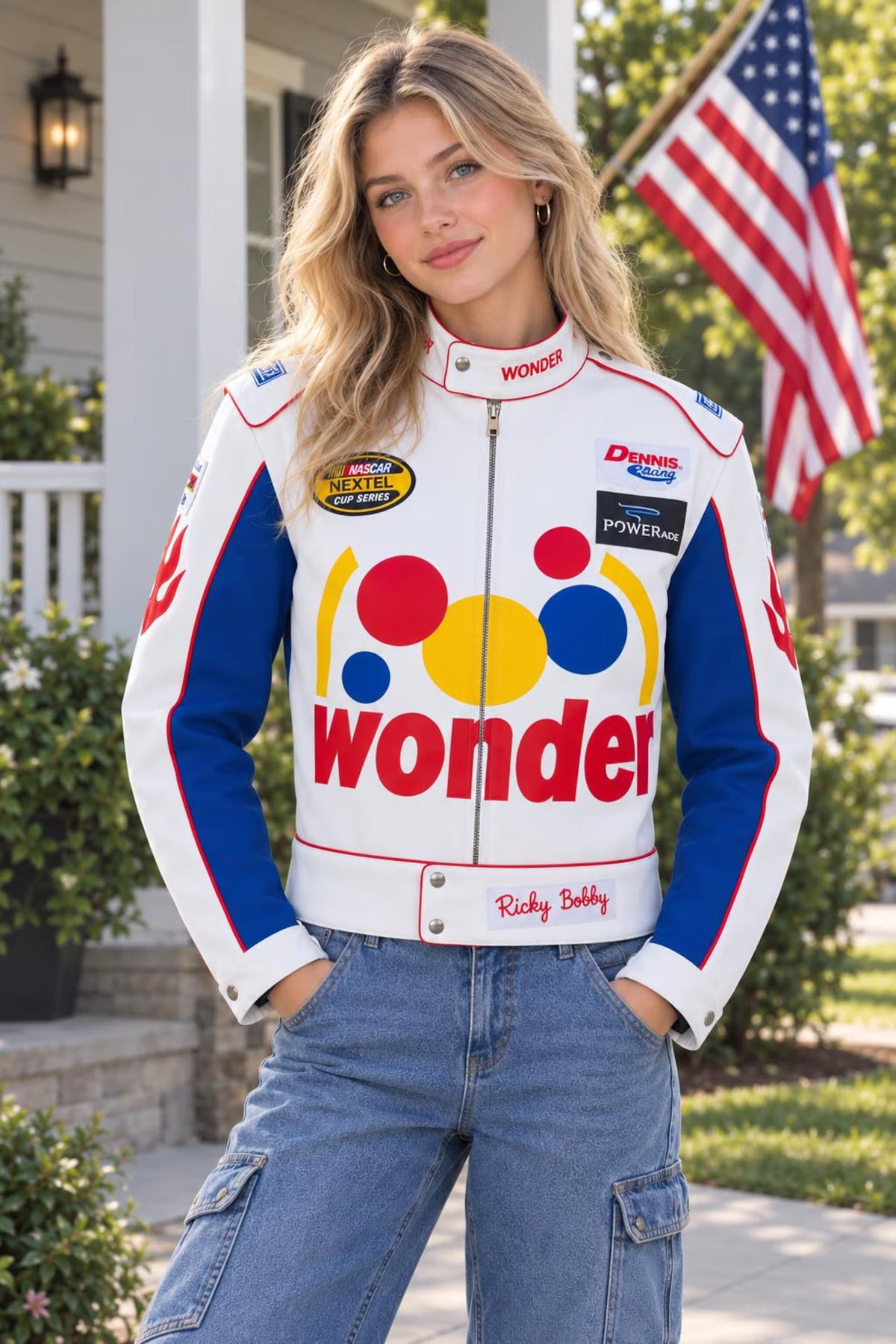 Women’s Ricky Bobby Wonder Racing Jacket – Faux Leather Motorsport Jacket