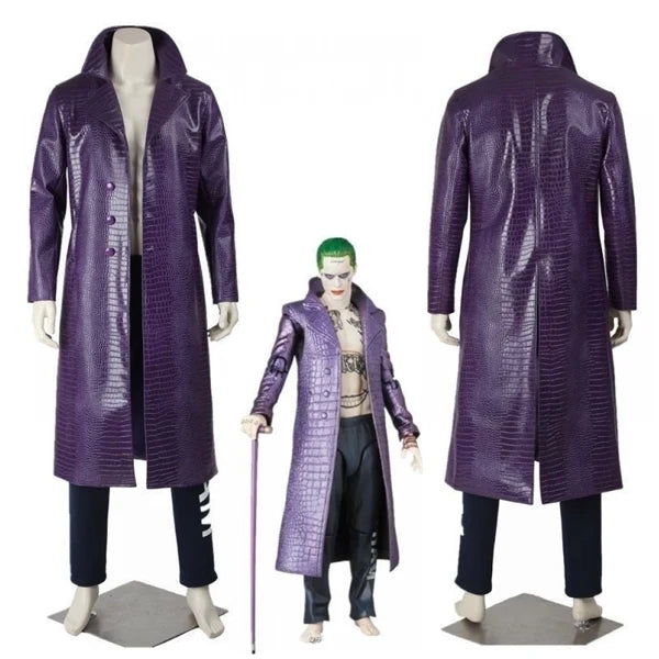 Men's Purple Crocodile Texture Long Leather Trench Coat – Gothic Fashion Overcoat