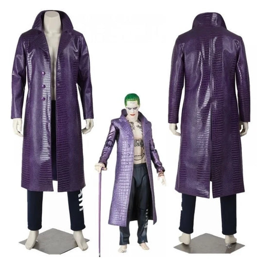 Men's Purple Crocodile Texture Long Leather Trench Coat – Gothic Fashion Overcoat