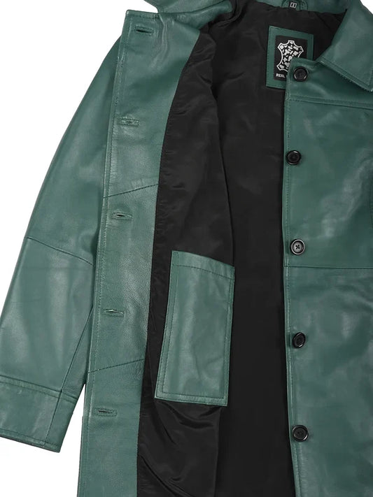 Kandis Women's Green Real Leather Car Coat