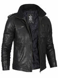 Mens Black Waxed Cafe Racer Leather Jacket