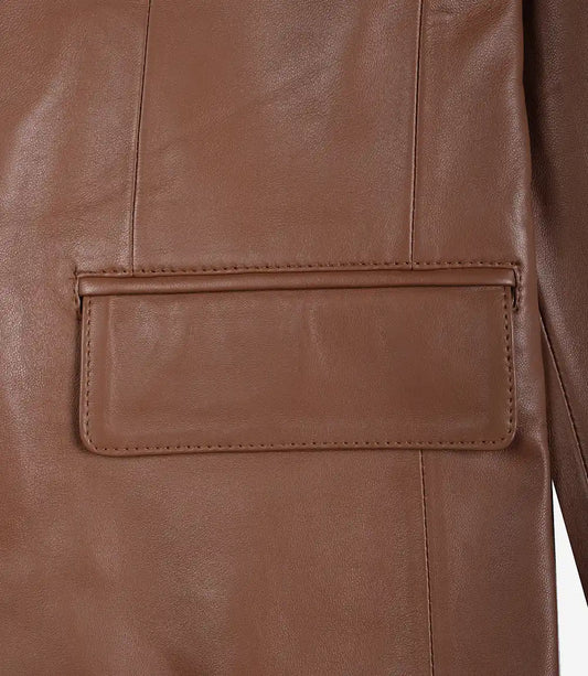 Mens Exclusive Two Button Real Leather Cognac Blazer