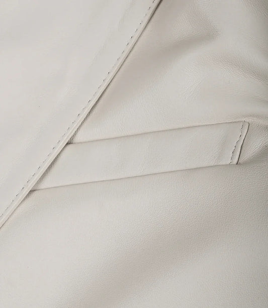 Men's Two Button Notch Lapel Off White Leather Blazer