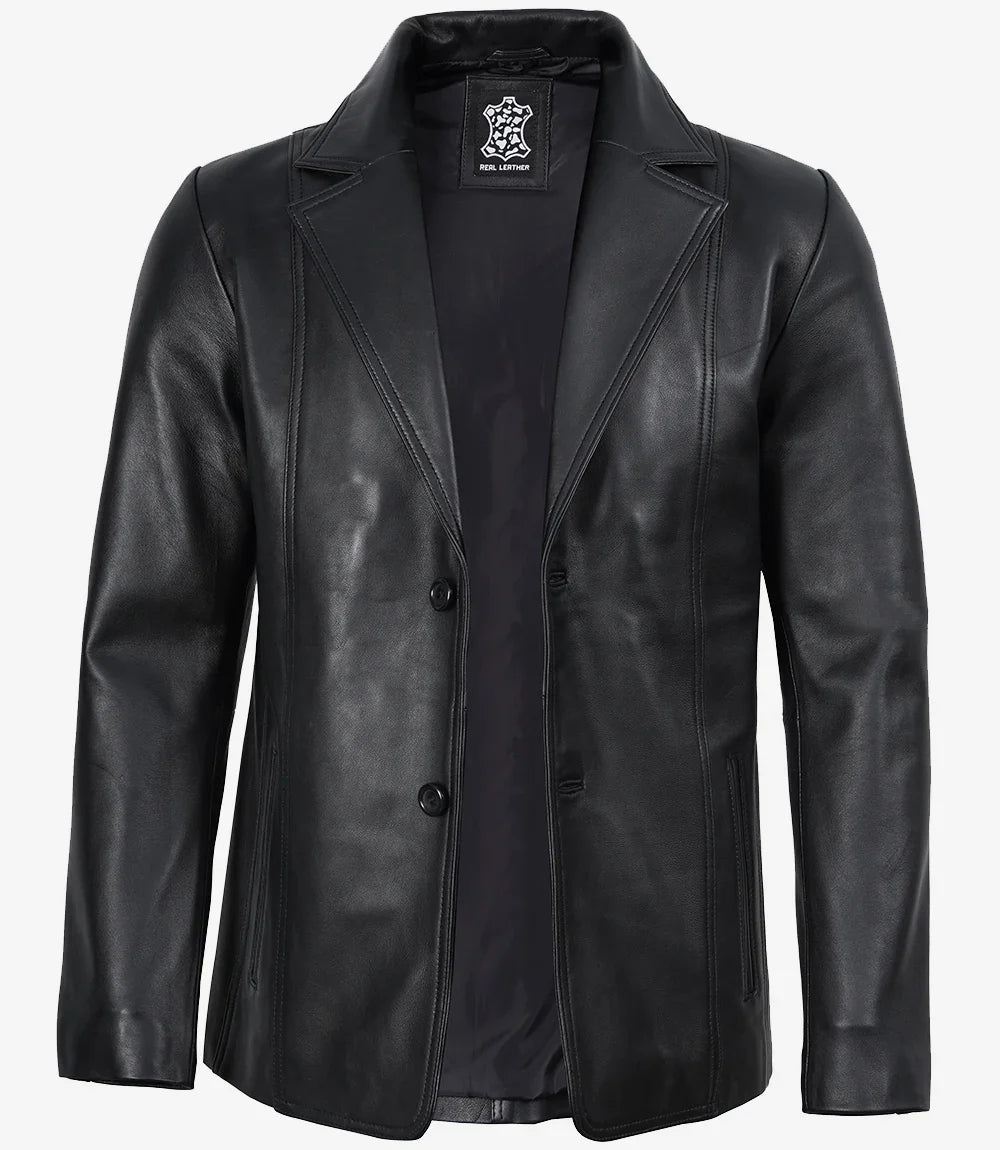 Mens Black Leather Blazer Jacket