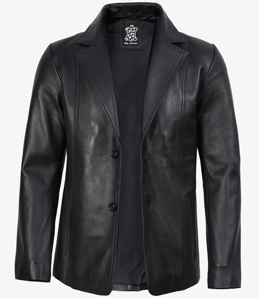 Mens Black Leather Blazer Jacket