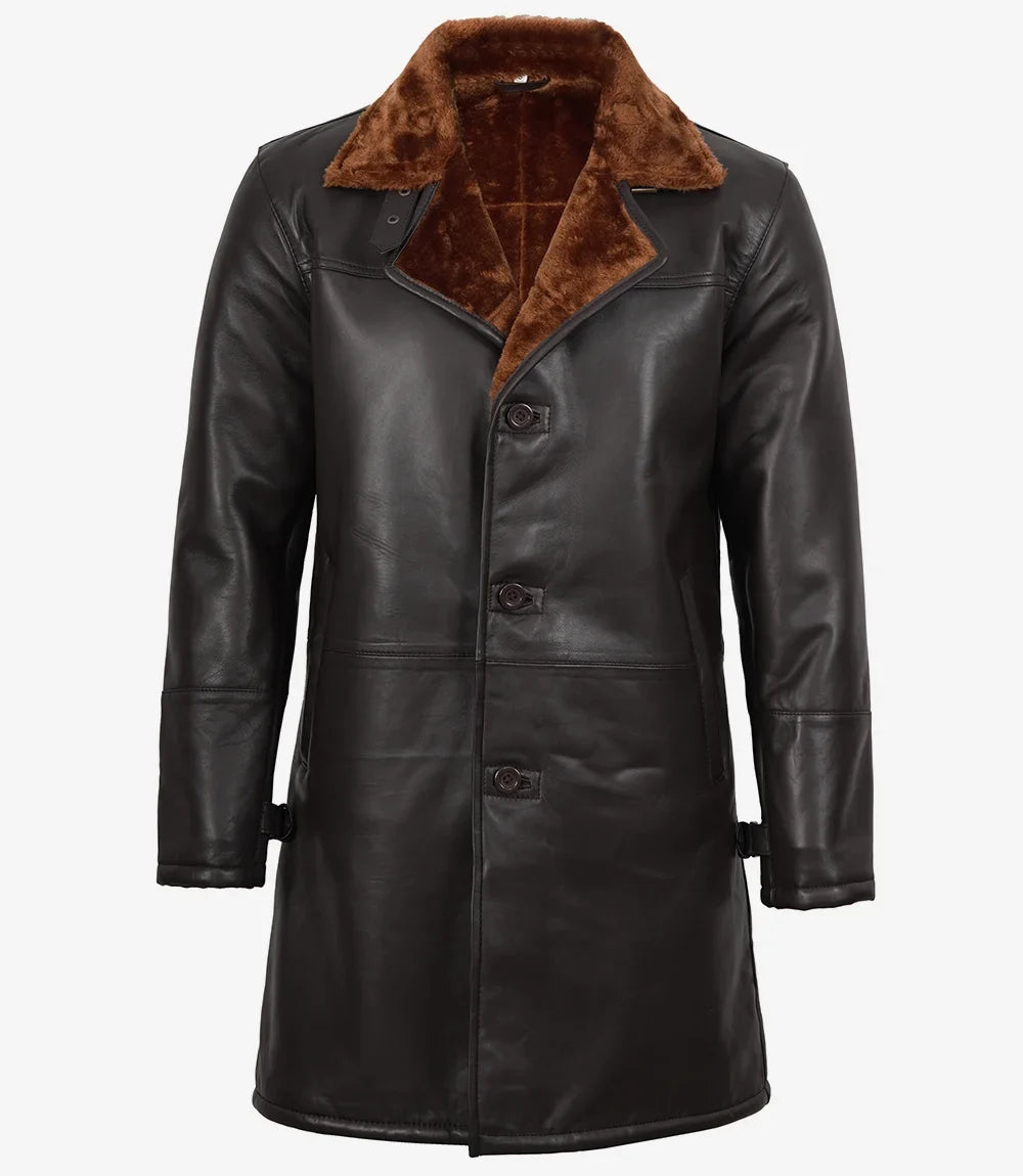 Mens Real Leather Dark Brown Shearling Coat