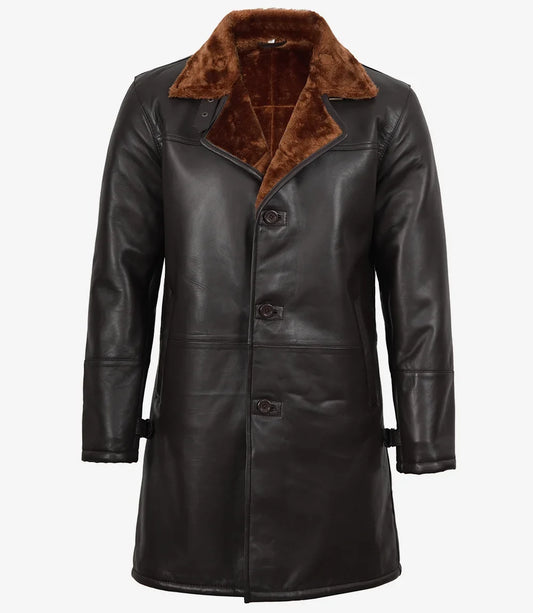 Mens Real Leather Dark Brown Shearling Coat