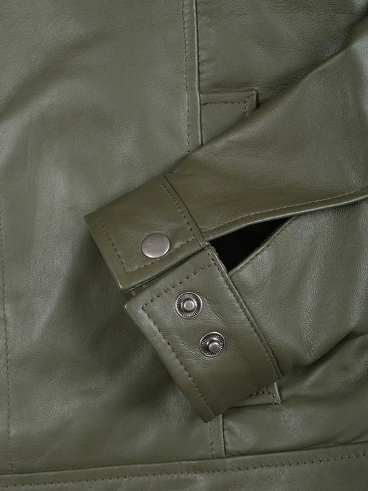 Men's Dark Green Harrington Leather Jacket