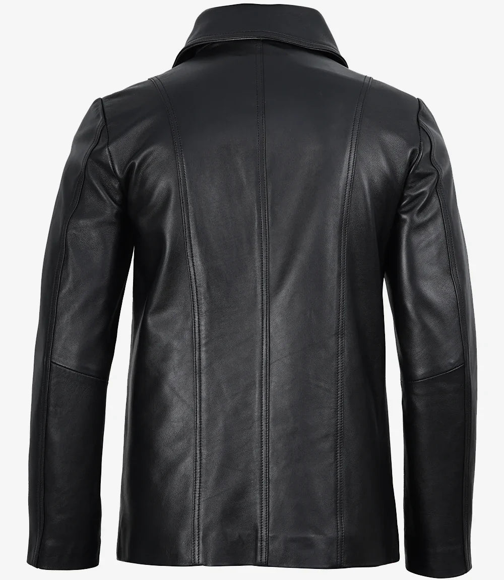 Mens Black Leather Blazer Jacket