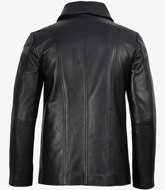 Mens Black Leather Blazer Jacket