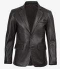 Mens Notch Lapel Distressed Brown Leather Blazer - Two Button