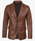 Mens Exclusive Two Button Real Leather Cognac Blazer