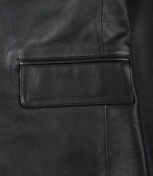 Mens Two Button Black Leather Blazer - Notch Lapel